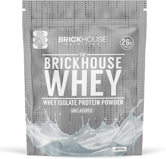 BRICKHOUSE NUTRITION Whey Protein | Fermented Whey Isolate Protein Powder | Lactose-Free Post-Workout Recovery Powder - Unflavored (1-Pack)