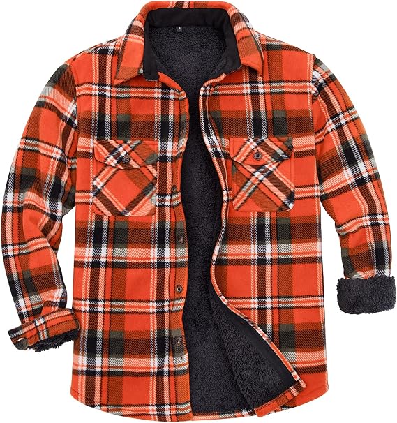Lisskolo Men's Plaid Sherpa Fleece Shacket-Full Sleeve Lined