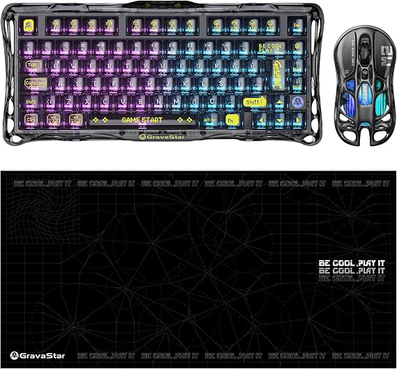 Gravastar K1 Lite Mekanik Gaming Klavye, M2 Kablosuz Optik Mouse ve Mousepad Oyuncu Seti (Stealth Black)