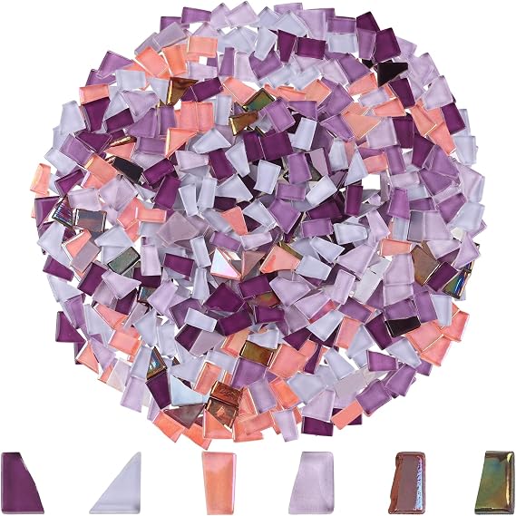 500 g Glass Mosaic Tiles Mixed Shapes Purple Crystal Pieces
