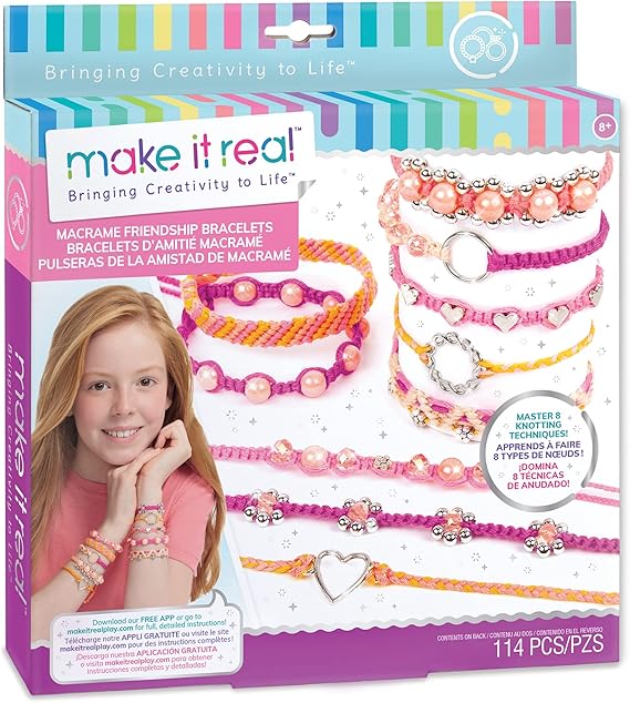 Make It Real - Macrame Friendship Bracelet Making Kit for Girls - Kids String Bracelet Making Kit - Friendship Bracelet Craft Kit w/Thread, Beads & More - DIY Bracelet Kit for Girls 8-10-12-14