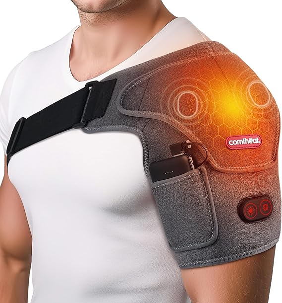 Cordless Shoulder Heating Pad with Massager, Heated Shoulder Brace | Rotator Cuff Frozen Shoulder Pain Relief Heat Wrap, 5000mAh Battery Powered 1-3H Hot Compress for Men & Women
