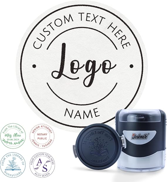 Personalised Self-Inking Stamp - Custom Business Stamp with Logo Name Design, for Book, Teacher, Address, Office - from the Library of - Round 42mm, 5 Colours