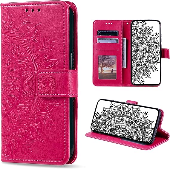 Case for iPhone 5 / iPhone 5s / iPhone SE Wallet Case with Card Holder, Embossed Mandala Flower Wallet Leather Cover, Shockproof Flip Cover for iPhone 5 / iPhone 5s / iPhone SE (Red)