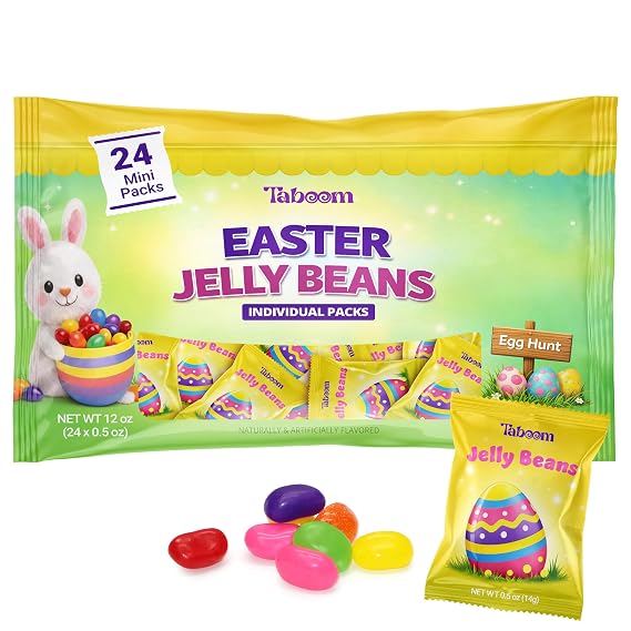 Easter Jelly Beans Mini Packs 24 Count - Assorted Fruit Flavored Jelly Bean Individual Packets, Colorful Spring Treats for Easter Egg Hunts, Classroom Parties, Basket Stuffers, Party Favors & Holiday Candy