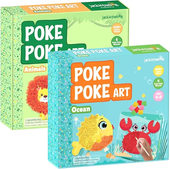 jackinthebox Poke Poke Art - Animals & Ocean Themes, Mess-Free Sewing Art for Kids & Teens, Toys for Girls & Boys Ages 4-8, Great Gift, DIY Creative Activity