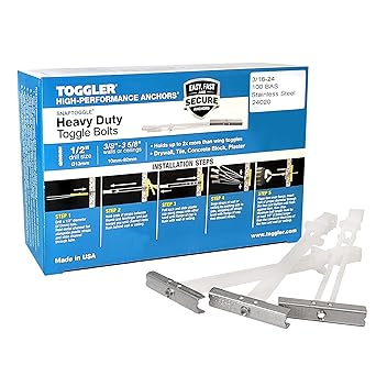 TOGGLER SNAPTOGGLE BAS Toggle Anchor, 304 Stainless Steel Channel, Made in US, 3/8" to 3-5/8" Grip Range, For 3/16"-24 UNC Fastener Size Pack of 100