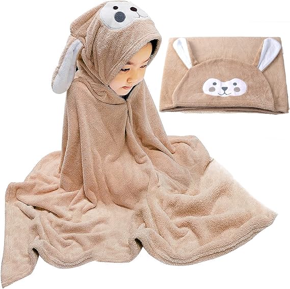 Visen Premium Hooded Towel for Kids, Kids Bath Towel, 28 x 55 Inch, Brown | Ultra Soft Hooded Towel Wrap, Highly Absorbent Bathrobe Blanket Gifts for Toddlers Shower, for Boys Girls