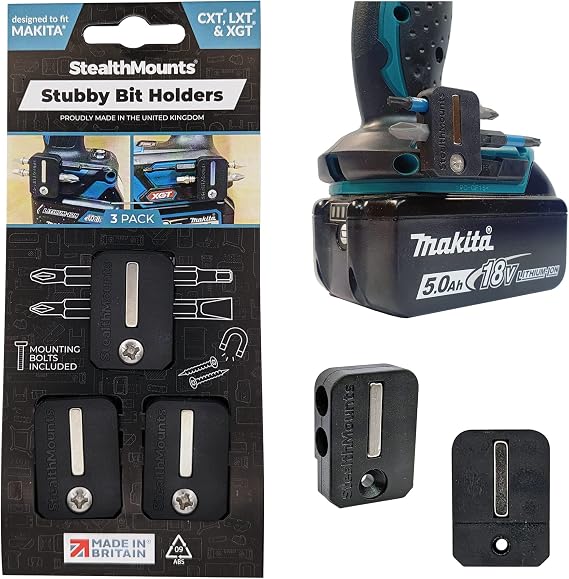 StealthMounts Stubby Magnetic Bit Holder for Makita - Black | Drill Bit Organiser | Perfect Bit Holder for Makita Drills and Impacts (3 Pack)