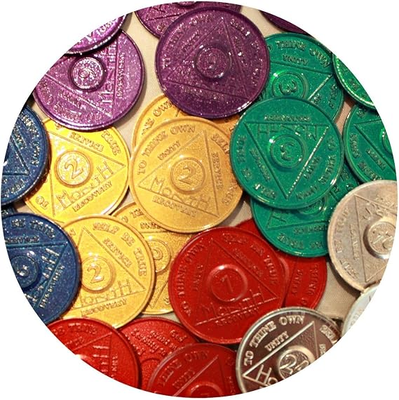 30 AA Tokens Medallions Chips Sobriety Bulk Lot Aluminum - 5 Each 1 2 3 6 9 Month & 24 Hour Wen Hours Alcoholics Anonymous