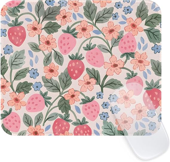 Seorsok Brightly Colored Pink Strawberry Mouse Mat,Premium Textured Mouse Pads for Office Laptop,Washable Square Cute Mousepads with Extended Stitched Edges Non Slip Rubber Base 9.5"x7.8"x0.07" Inch