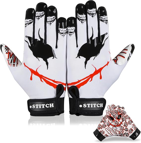Jester face Football Gloves Silicone Grip Youth Football Receiver Gloves Joker Receiver Glove Kids Receiving Glove for Youth Kids Men Adult & Unisex