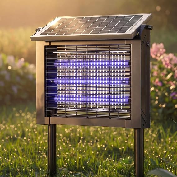 Solar Powered Bug Zapper Outdoor, 4500V Mosquito Trap with 10W Solar Panel, Fly Trap & Mosquito Killer, Dusk-to-Dawn Auto, IPX5 Waterproof, 2100 Sq.Ft Coverage for Patio, Backyard, Garden