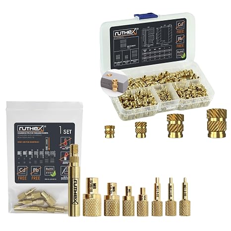 ruthex Bundle - Threaded Inserts #2-56 + #4-40 + #8-32 + #10-24 UNC Assortment Box + ruthex 7X Soldering Tips/Heat-Set Insert Tips for Inserts in Plastic Parts and 3D Printer Parts