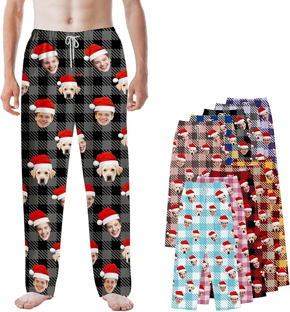 Bemaystar Custom Pajamas Pants with Photo-Personalized Pajamas Pants with 1-3 Faces, Funny Custom Gifts for Men Women