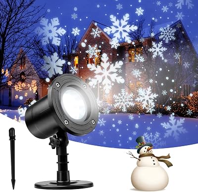 EEFOW LED Christmas Lights Projector Outdoor - Snowflake Rotating White Snow Snowfall Night Light Projector Waterproof for Wedding Party Garden Landscape Lighting Xmas Gift New Year Holiday