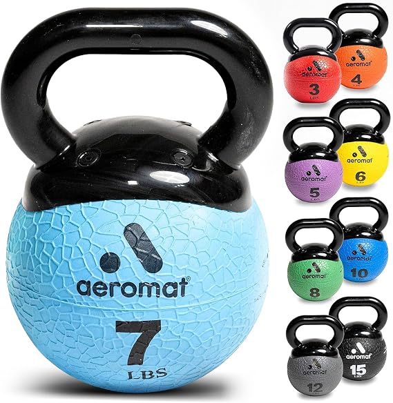 Aeromat Elite Mini Kettlebell Medicine Ball - 6" Diameter Weighted Exercise Ball for Training, Color-Coded Kettlebell Weight
