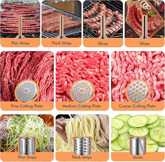 ALTRA LIFE #8 Meat Grinder, 3200W Max Electric Heavy Duty Sausage Stuff, Rotary Cheese Grater with 3 Interchangeable Blades, 2 Blades, 3 Plates, Sausage Tube, Kibbe, Burger Press & Meat Claw