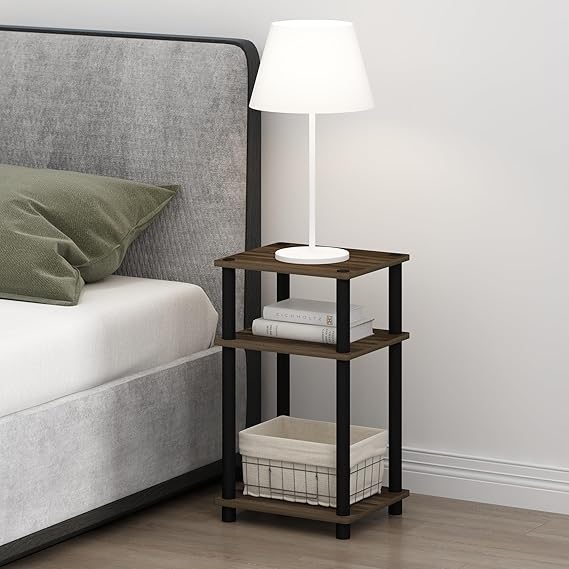 Furinno Just 3-Tier Turn-N-Tube Open Storage Nightstand, 1-Pack, Plastic Poles, Columbia Walnut/Black