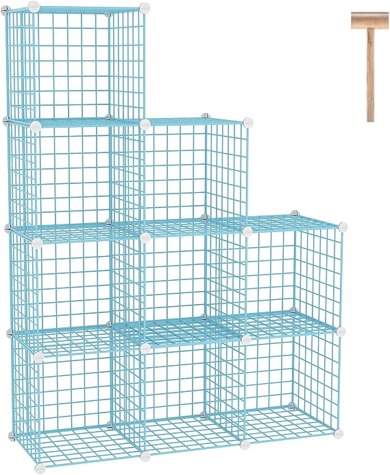 C&AHOME Wire Cube Storage, 9 - Cube Organizer Metal C Grids, Shelves, Blue