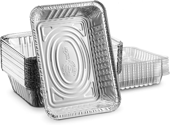 Disposable Aluminum Foil Pans, Plastic Lids, 2.25 lb, 25 Pack | Reusable snap-on covers for meal prep & freezer storage; sturdy trays keep food fresh for catering, buffets & parties