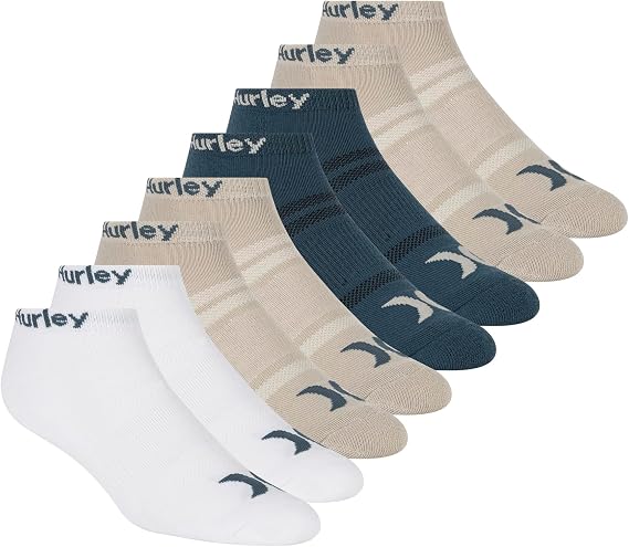 Hurley Mens 8 Pack Sport Cushioned Low Cut Socks