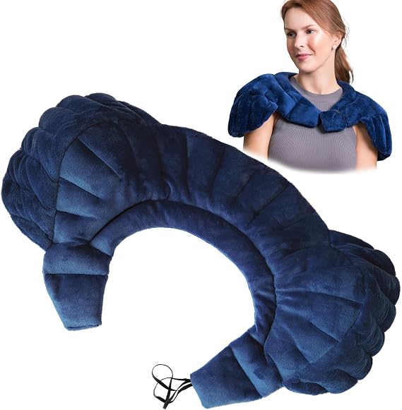 SunnyBay Weighted Shoulder Wrap, Microwavable Heating Pad, Navy Blue