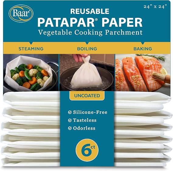 Baar Patapar Vegetable Cooking Parchment, 24 x 24 in, 6 Sheets | Reusable parchment sheets, baking and cooking, food preparation, easy cleanup