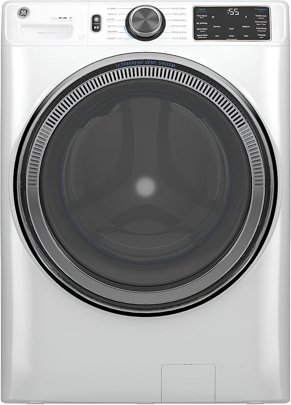 GE 5.0 cu.ft. Smart Front Load Washer in White with Steam, UltraFresh Vent System, and Microban Technology
