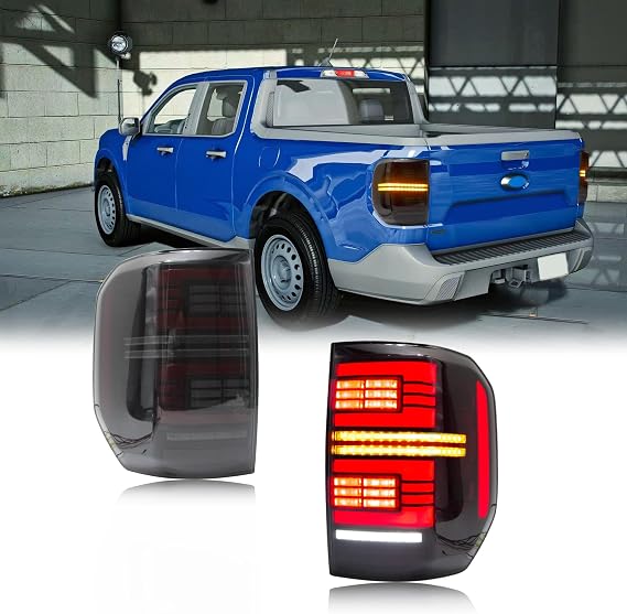 LED Tail Lights Assembly for Ford Maverick 2022-2025 Pickup, Smoked Lens Rear Lamps for Maverick with Animation DRL Sequential Indicator, Plug & Play