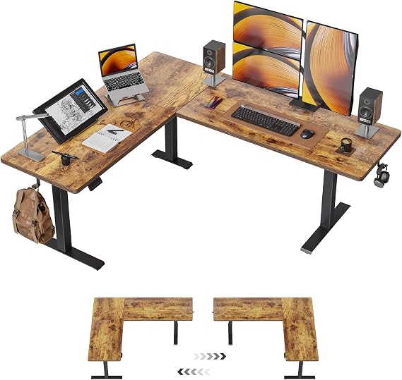 CubiCubi 75 x 63" L Shaped Standing Desk Adjustable Height, Electric Corner Desk, Sit Stand Home Office Desk with Splice Board, Rustic Brown