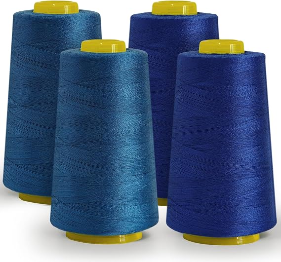 Teal Blue Polyester Sewing Thread, 4-Pack 12,000 Yds, for Serger & Quilting