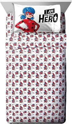 Jay Franco Miraculous Ladybug Superhero Full Size Sheet Set - 4 Piece Set Super Soft and Cozy Kids Bedding Features Marinette - Fade Resistant Microfiber Sheets Official Miraculous Ladybug Product