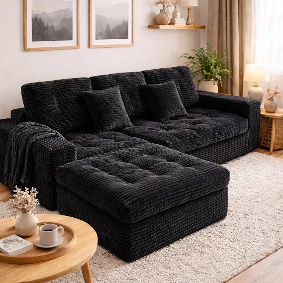 105" Sectional Couch with Ottoman, Modular Cloud Sofa L-Shaped Couch