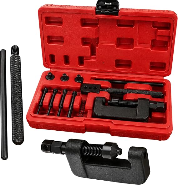 ABN Chain Breaker Tool Kit with Storage Case - 13 Piece Rivet and Roller Chain Link Removal Tool for 35 to 630 Motorcycle, Bike, ATV Chains