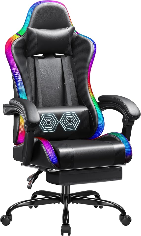 Shahoo Gaming Chair with LED Lights, Black