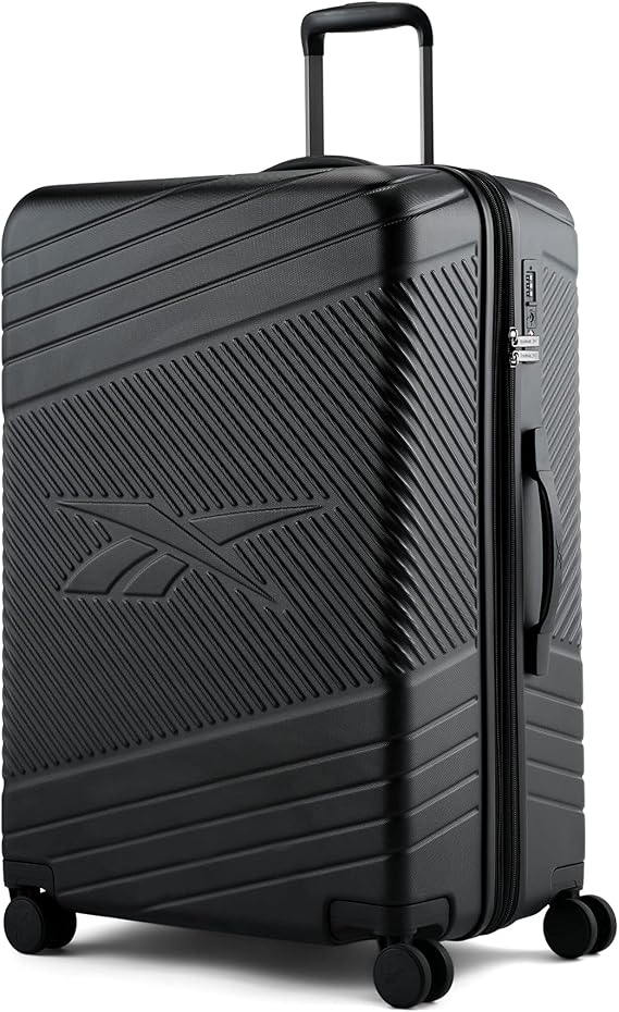 bugatti Reebok Go Collection 28 Inch Hard Shell Luggage for Airplanes, Large ABS/PC Hardside Expandable Suitcase with 360-Degree Spinner Wheels, Retractable Handle, Includes Shoe Bag, Black