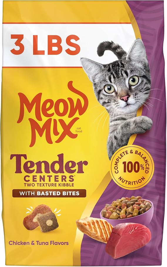 Meow Mix Tender Centers, Dry Cat Food, Chicken & Tuna Flavors, 3 lb. Bag