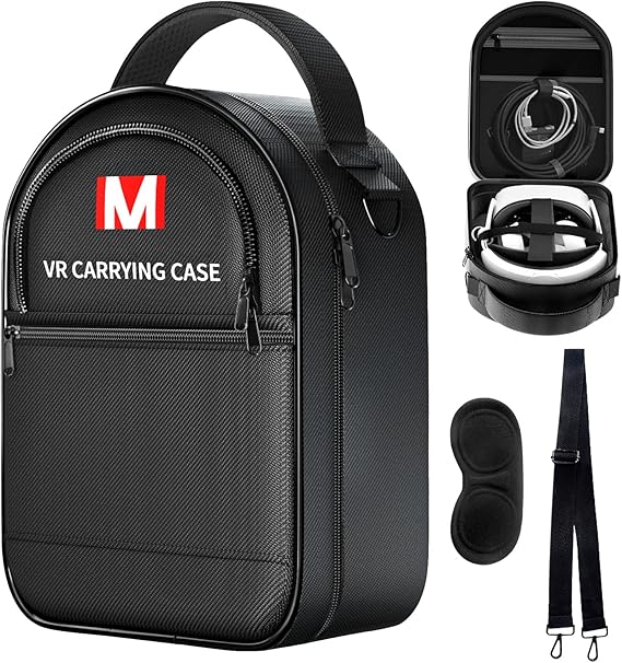 TOENNESEN Hard Carrying Case for Meta Quest 3/Oculus Quest 2/Vision Pro VR Headset with Elite Strap, Touch Controllers & Other Accessories, with Strap & Lens Protector, for Travel and Home Storage