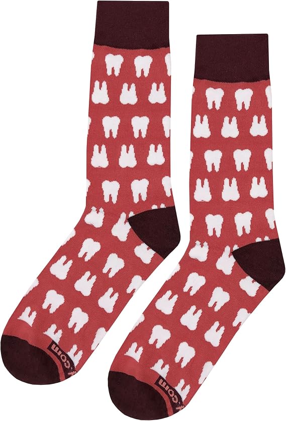 Dentist Dress Socks Funny Novelty Crazy Fun Design Men Size 8-12 Cotton Casual Crew Colorful Funky Fancy Socks Gift for Men