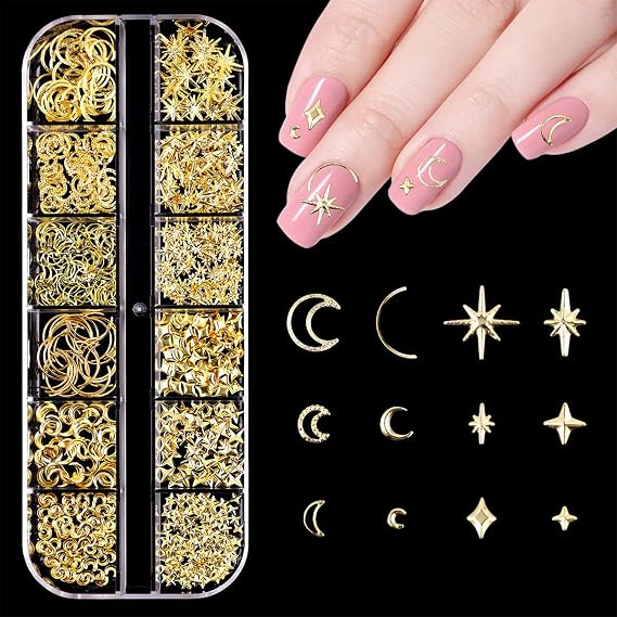 Star Nail Decorations 3D Gold Star Moon Mix Designs - DIY 20 Pieces