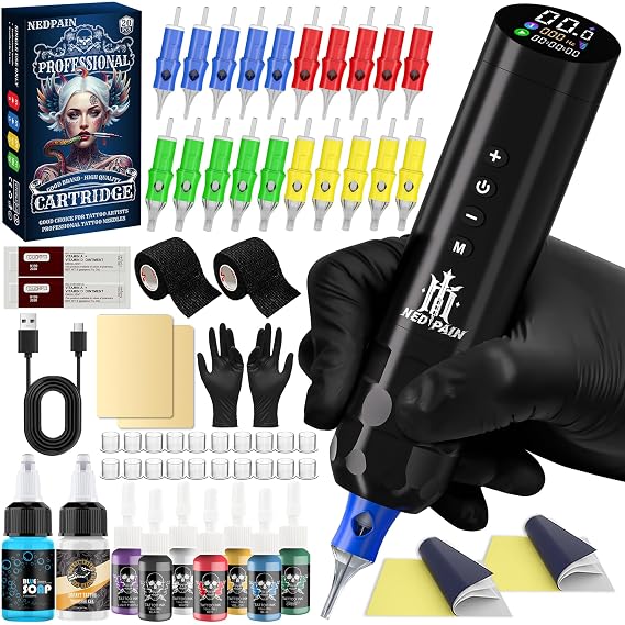 Wireless Rotary Tattoo Pen Kit Starter Set with Ink and Needles