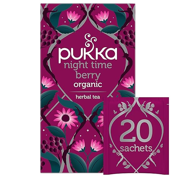 Pukka Organic Night Time Berry Herbal Tea with Chamomile, Echinacea, and Elderberry, Caffeine Free, 20 Total Tea Bags