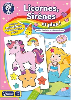 Orchard Toys - Licornes - Sirenes et Plus - Livre a Colorier et Autocollants de 24 Pages - Decouvrez un Monde de Personnages Enchanteurs - Pour les Enfants a Partir de 3 ans - Francais - FC14