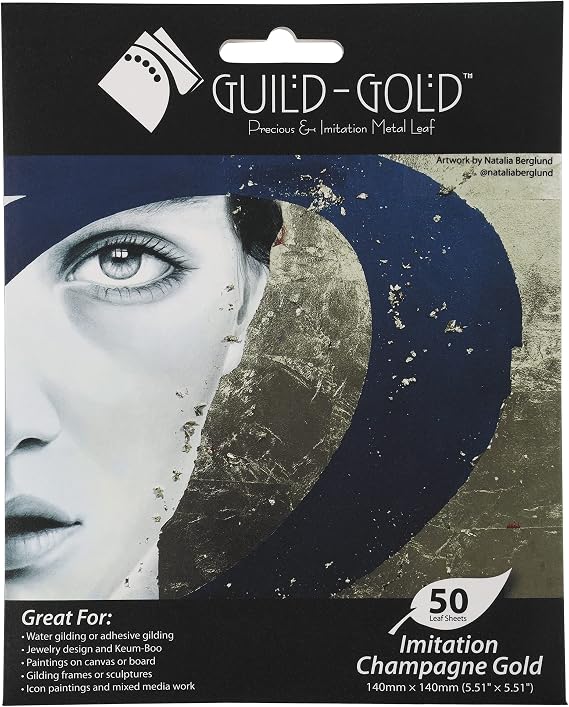 Guild-Gold Metal Leaf - Imitation Champagne Gold Leaf Booklet of 50 Sheets (Loose) for Decorative Projects