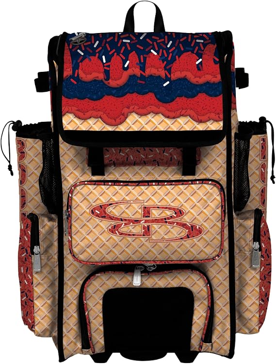 Boombah Superpack Hybrid Rolling Bat Bag - Wheeled & Backpack Version - Ice Cream - Multiple Color Options