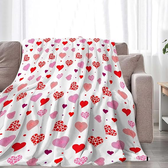 Valentines Throw Blanket Red Pink Heart Soft Cozy Flannel Blanket for Women Girls Throws Girlfriend Blankets Fuzzy Blanket for Bed Sofa Couch Chair Home Decor 50x60inch
