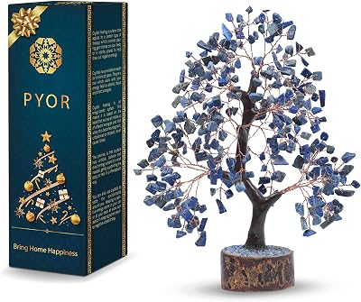 PYOR Lapis Lazuli, Crystal Tree - Housewarming Gift - Lapis Lazuli Stone - Blue Home Decor - Birthday Gifts Women - Chakra Tree of Life Decor - Home Decorations - Crystal Gifts