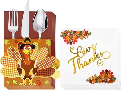 54 Pack Thanksgiving Table Decor, 36 PCS Napkins 18 PCS Utensil Cutlery Holders Fall Thanksgiving Centerpieces for Thanks giving Dinner Table Decorations Friendsgiving Gifts Party Supplies Favors