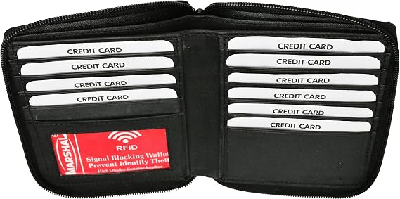 RFID Blocking Mens Premium Soft Leather Zippered ID Wallet